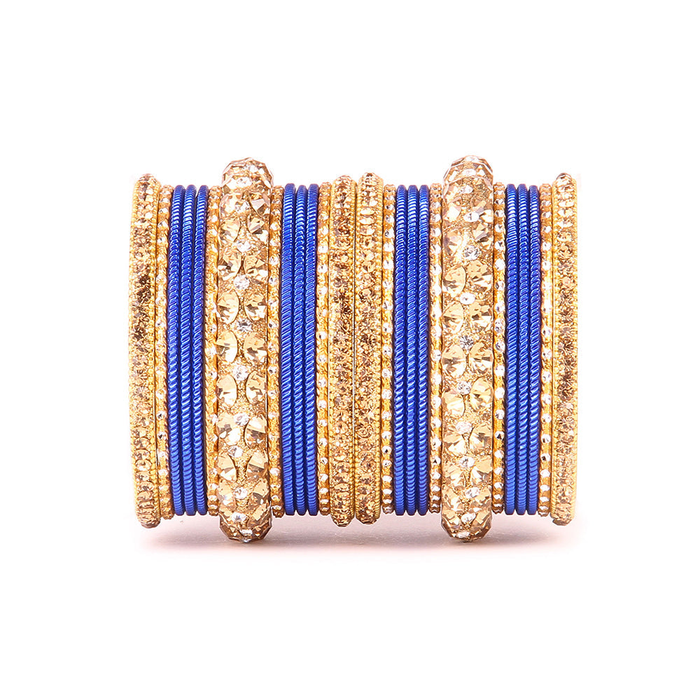 Traditional Shining Bangle Set For Women With Lac And Golden Stone