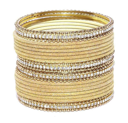 T4 Jewels Gold Plated Stones Studded Zircon Velvet Metal Bangles Set For Women & Girls Golden T4 Jewels