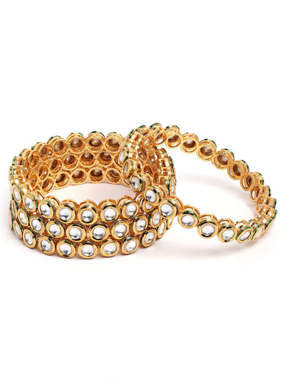 T4 Jewels Set of 4 Antique Gold Plated Round Polki Kundan Rajwadi Bangles for Women 2.4 T4 Jewels