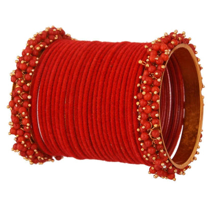 T4 Jewels Glossy Finished Fashion Jewellery Latest Collection Pearl & Velvet Metal Bangles Set For Girls & Women (Set Of 26) T4 Jewels