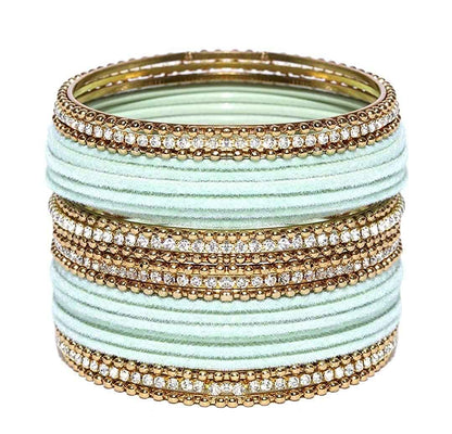 T4 Jewels Gold Plated Stones Studded Zircon Velvet Metal Bangles Set For Women & Girls Sky Blue T4 Jewels