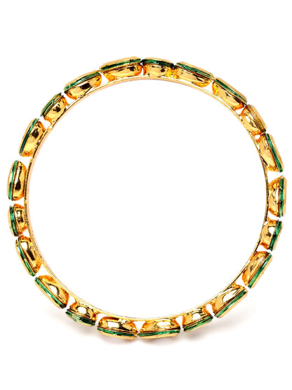 T4 Jewels Set of 4 Gold Plated Round and Drop Shape Polki Kundan Studded Bangles for Women T4 Jewels