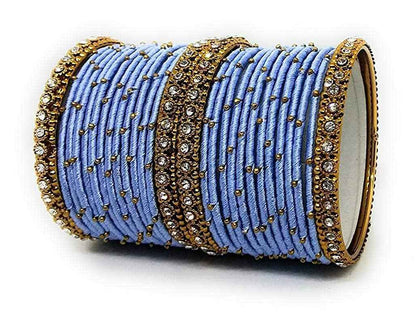 T4 Jewels Handmade Silk Thread Metal Bangles Set Zircon Stones Bridal Chuda/Wedding Chuda For Women & Girls (Set Of 28) Grey T4 Jewels