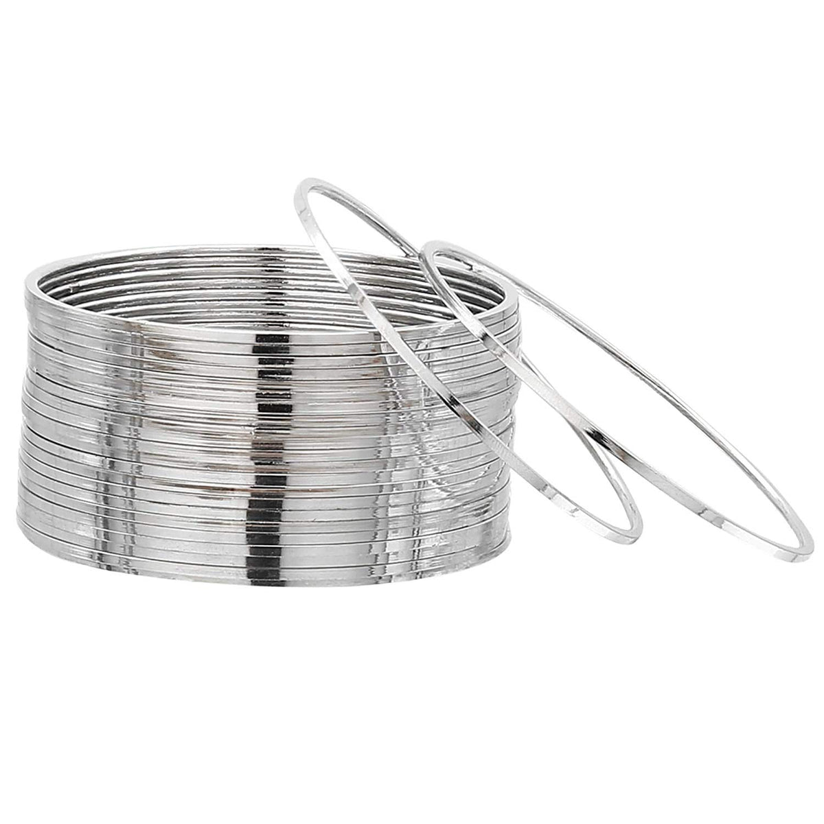 T4 Jewels Golden/Silver/Black Traditional Oxidised Plain Bangles (Party & Functions) For Women & Girls - (Set Of 24 Bangles) Silver T4 Jewels