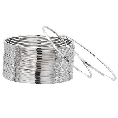 T4 Jewels Golden/Silver/Black Traditional Oxidised Plain Bangles (Party & Functions) For Women & Girls - (Set Of 24 Bangles) Silver T4 Jewels