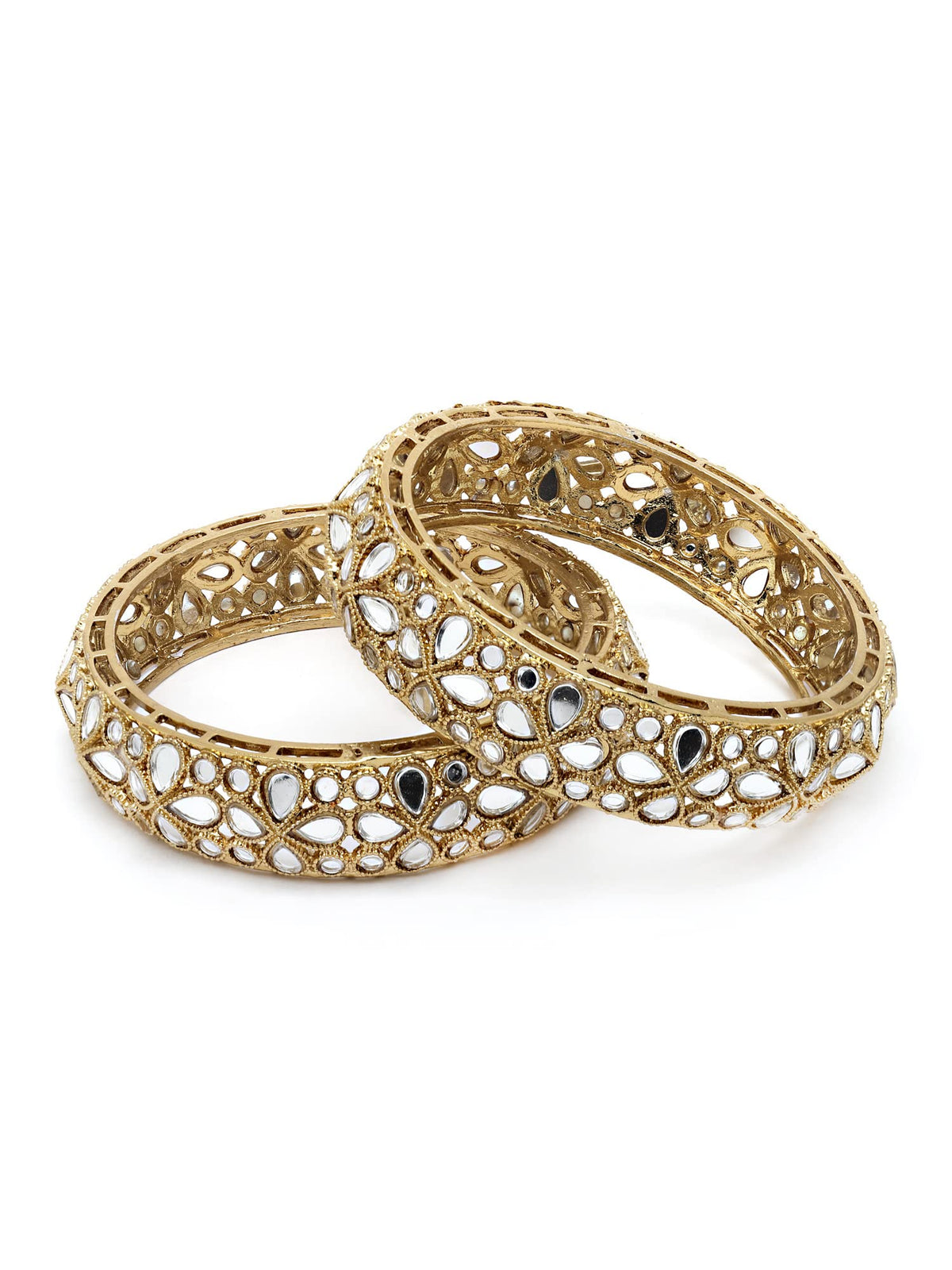 T4 Jewels Antique Gold Plated Set of 2 Floral Mirror Work Kundan Bangles for Women 2.8 T4 Jewels