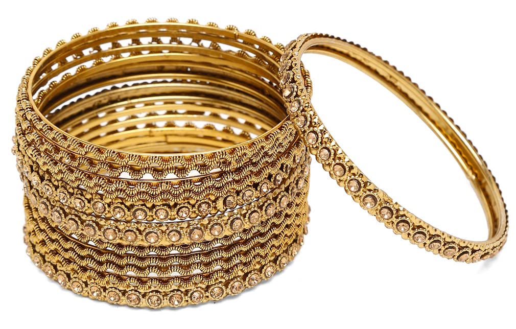 Shining Diva Fashion Latest Antique Gold Plated Stylish Traditional Bangle for Women (Set of 12) T4 Jewels