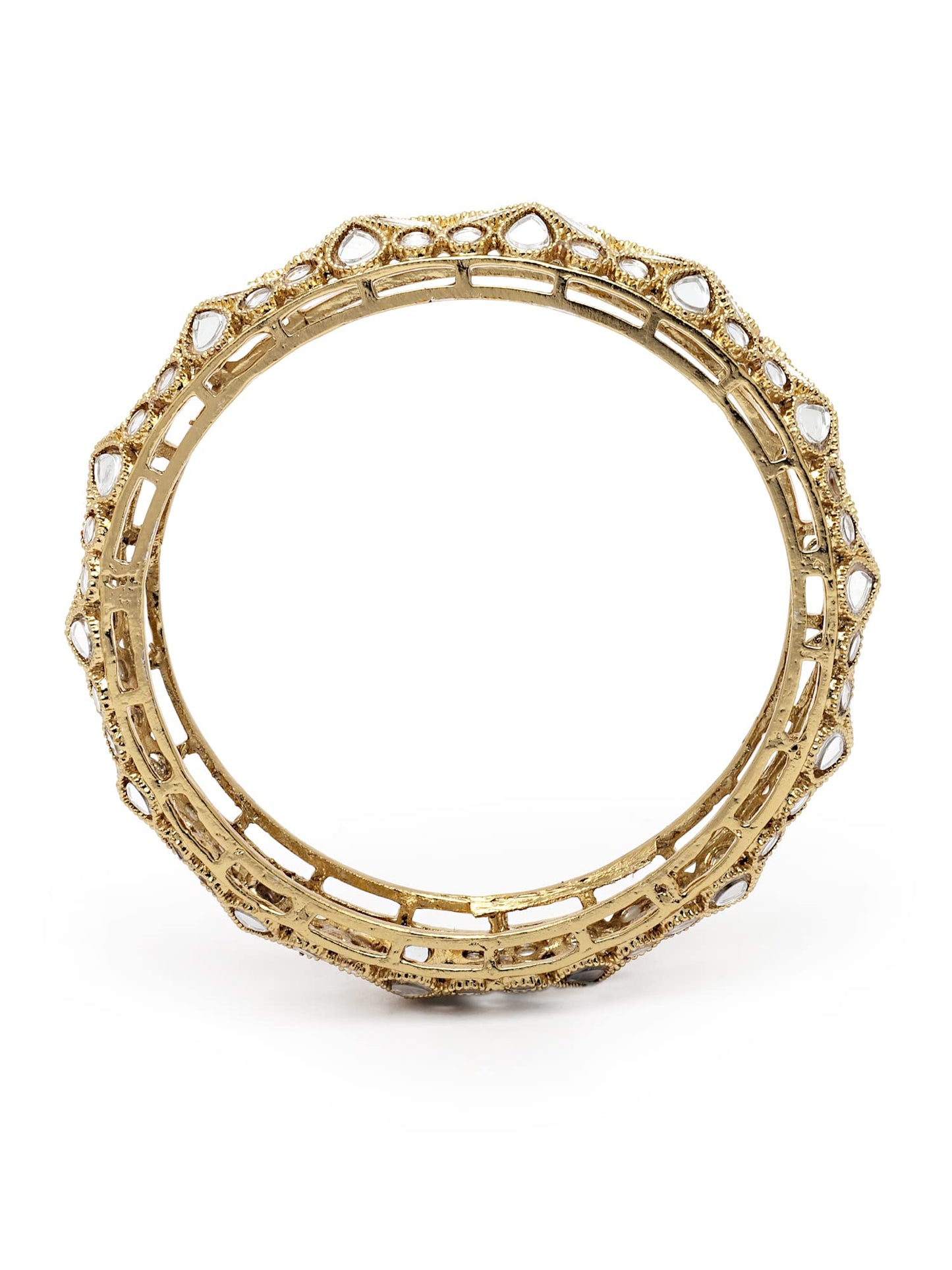 T4 Jewels Antique Gold Plated Set of 2 Floral Mirror Work Kundan Bangles for Women T4 Jewels