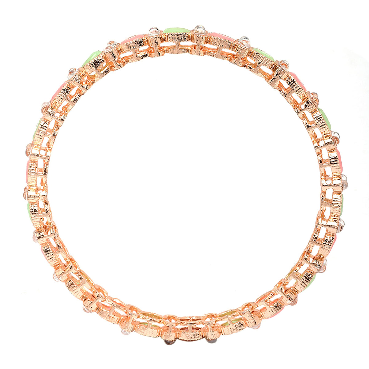 ZENEME Rose Gold-Plated Lime Green & White Oval Shaped AD studded Handcrafted Bangles Set for Girls and Women (Set Of 4) (2.8) T4 Jewels