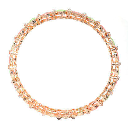 ZENEME Rose Gold-Plated Lime Green & White Oval Shaped AD studded Handcrafted Bangles Set for Girls and Women (Set Of 4) (2.8) T4 Jewels