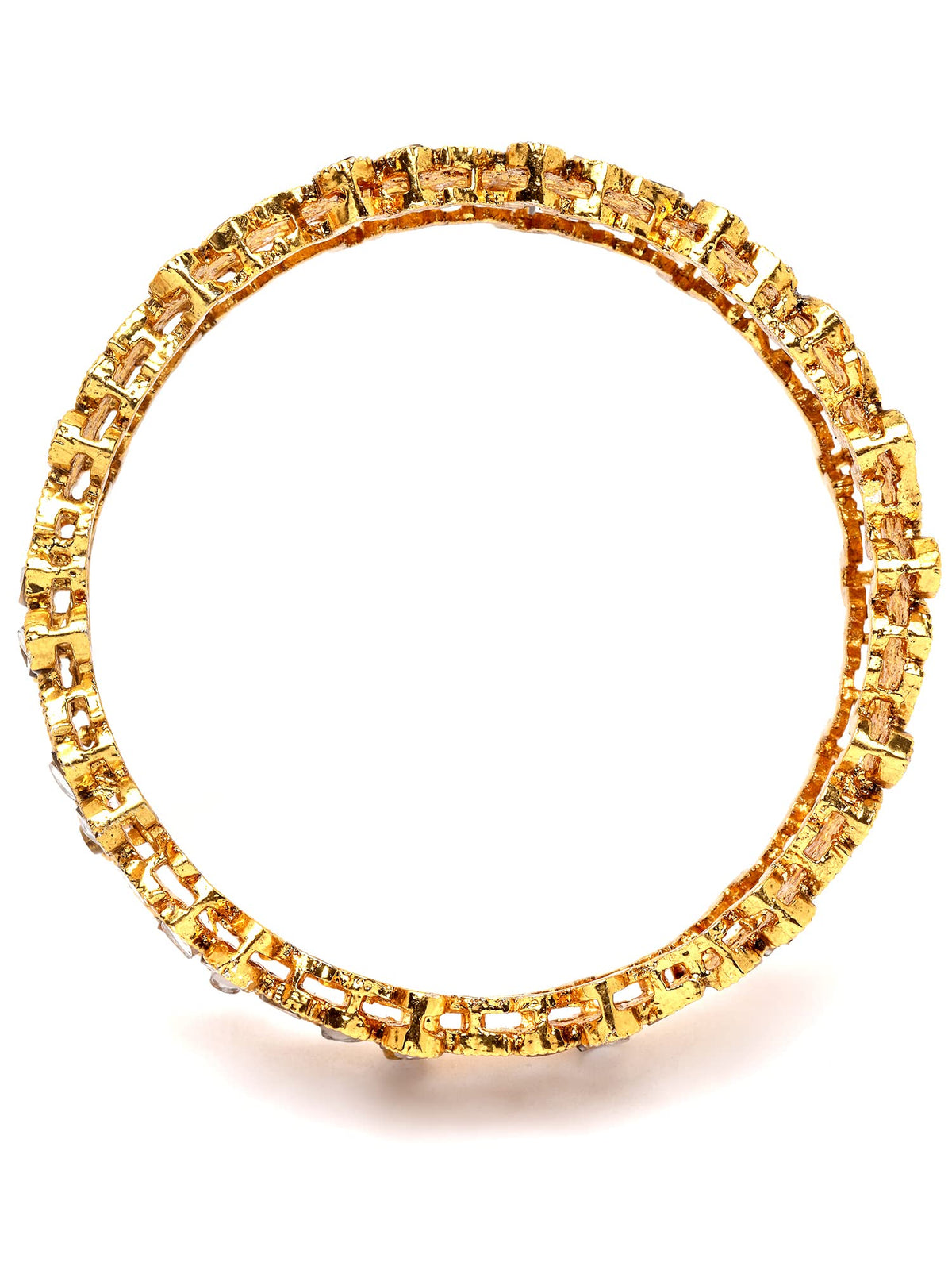 T4 Jewels Antique Gold Plated Set of 2 Mirror Studded Bangles for Women T4 Jewels