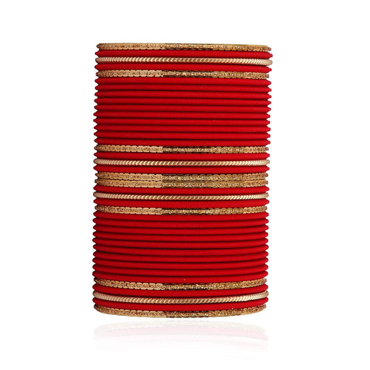 T4 Jewels Beautiful Matte Textured Red/Blue/Yellow/Green/Pink/Orange Colour Metal Bangles Set - 87NO