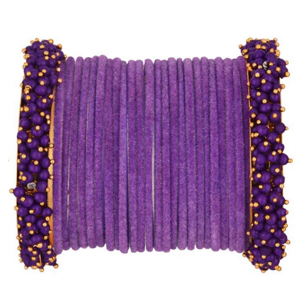 T4 Jewels Glossy Finished Fashion Jewellery Latest Collection Pearl & Velvet Metal Bangles Set For Girls & Women (Set Of 26) Purple T4 Jewels