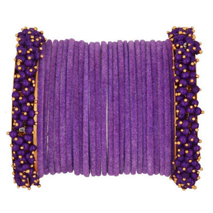 T4 Jewels Glossy Finished Fashion Jewellery Latest Collection Pearl & Velvet Metal Bangles Set For Girls & Women (Set Of 26) Purple T4 Jewels