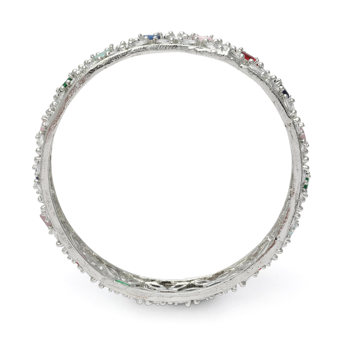 ZENEME Rhodium-Plated Silver Toned American Diamond Square Shaped studded Bangle Jewellery Set for Girls and Women (Set Of 2) T4 Jewels