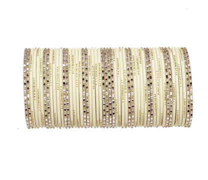 T4 Jewels Matte Finish Beautiful & Elegant Gold Designer Fashion Jewellery Metal Bangles Set For Women & Girls Cream T4 Jewels