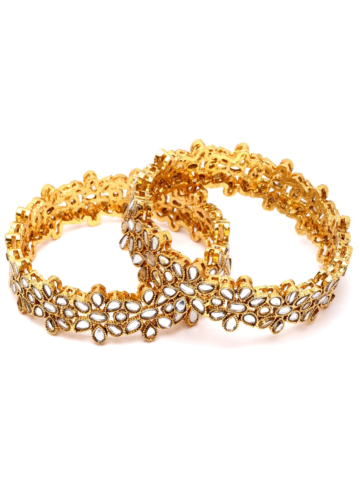 T4 Jewels Antique Gold Plated Set of 2 Mirror Studded Bangles for Women T4 Jewels