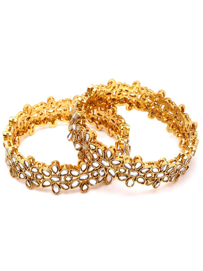 T4 Jewels Antique Gold Plated Set of 2 Mirror Studded Bangles for Women T4 Jewels