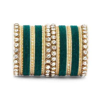 T4 Jewels Stylish Fashion Jewellery Stones & Beads Beautiful Glossy Finished Bangles Set For Women & Girls Dark Green T4 Jewels