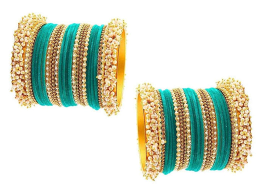 T4 Jewels Pearl Gemstones Zircon Stylish Colours Fashion Jewellery Metal Bangles Set - 92NO