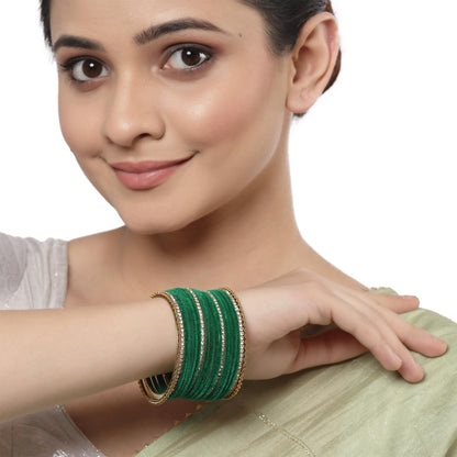 ZENEME Gold-Plated Matte Finish Velvet White American Diamonds Studded Bangles Set Of 36 For Girls and Women T4 Jewels