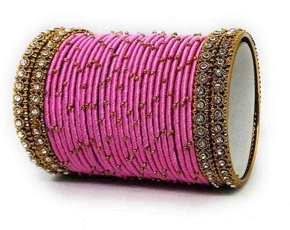 T4 Jewels Handmade Silk Thread Metal Bangles Set Zircon Stones Bridal Chuda/Wedding Chuda For Women & Girls (Set Of 28) T4 Jewels