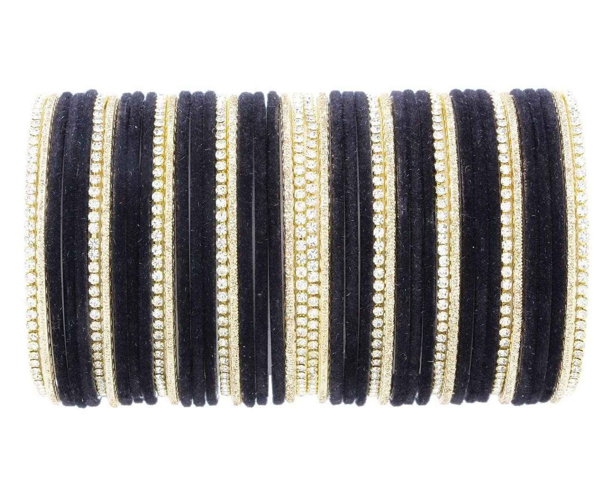 T4 Jewels 18k Silver Stones & Gemstones Plated Beautiful Metal Bangles Set For Women & Girls - 67NO Black T4 Jewels