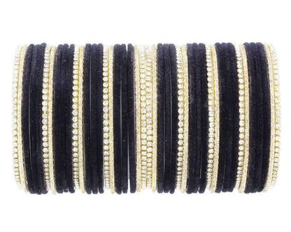T4 Jewels 18k Silver Stones & Gemstones Plated Beautiful Metal Bangles Set For Women & Girls - 67NO Black T4 Jewels