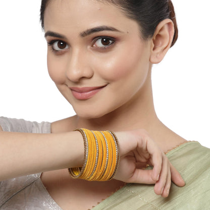 ZENEME Gold-Plated Matte Finish Velvet White American Diamonds Studded Bangles Set Of 36 For Girls and Women T4 Jewels