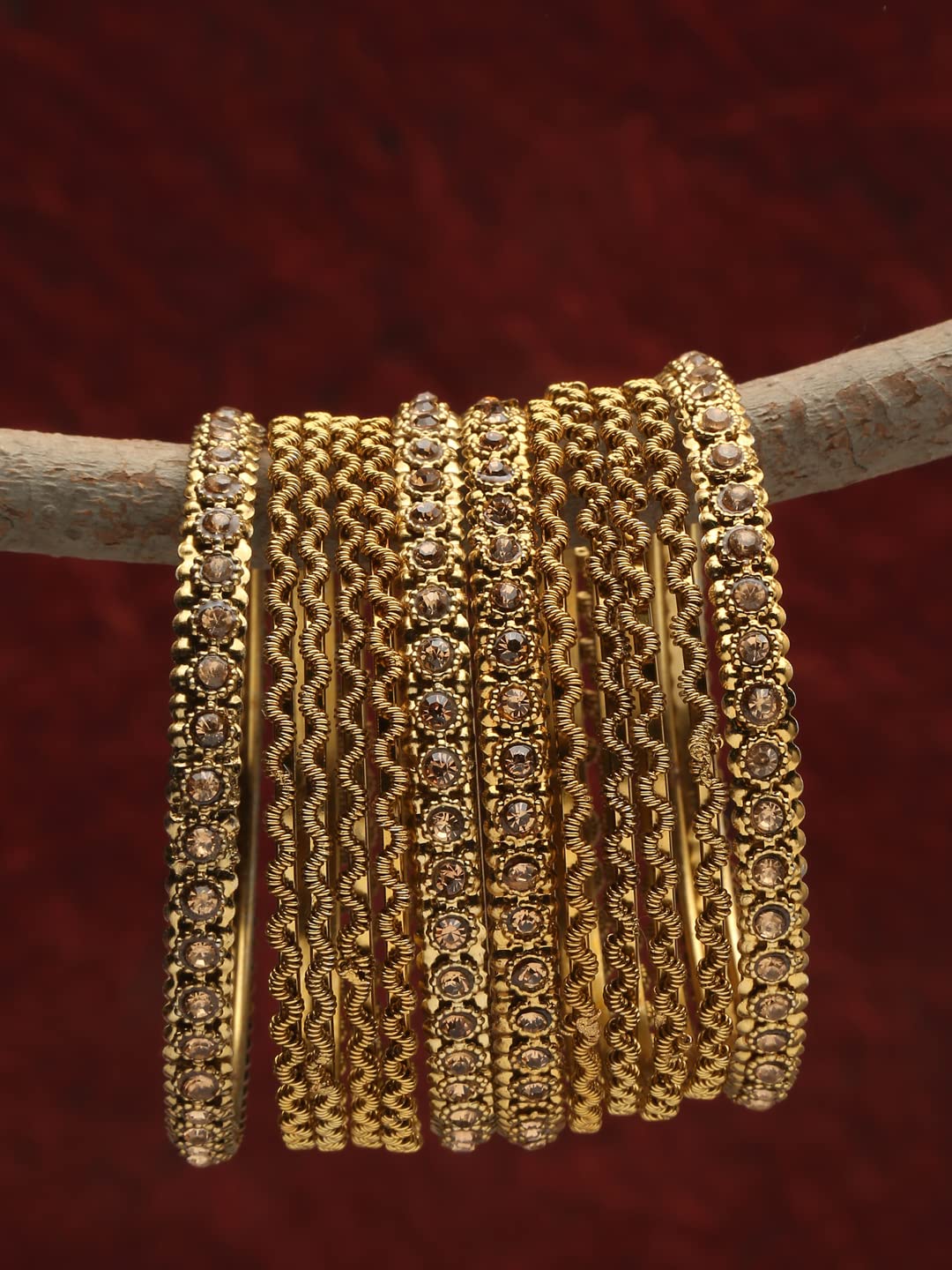 Shining Diva Fashion Latest Antique Gold Plated Stylish Traditional Bangle for Women (Set of 12) T4 Jewels