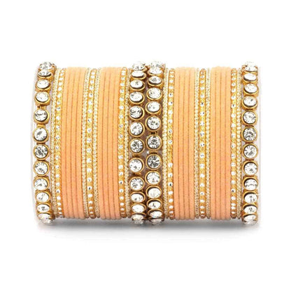 T4 Jewels Stylish Fashion Jewellery Stones & Beads Beautiful Glossy Finished Bangles Set For Women & Girls Peach T4 Jewels