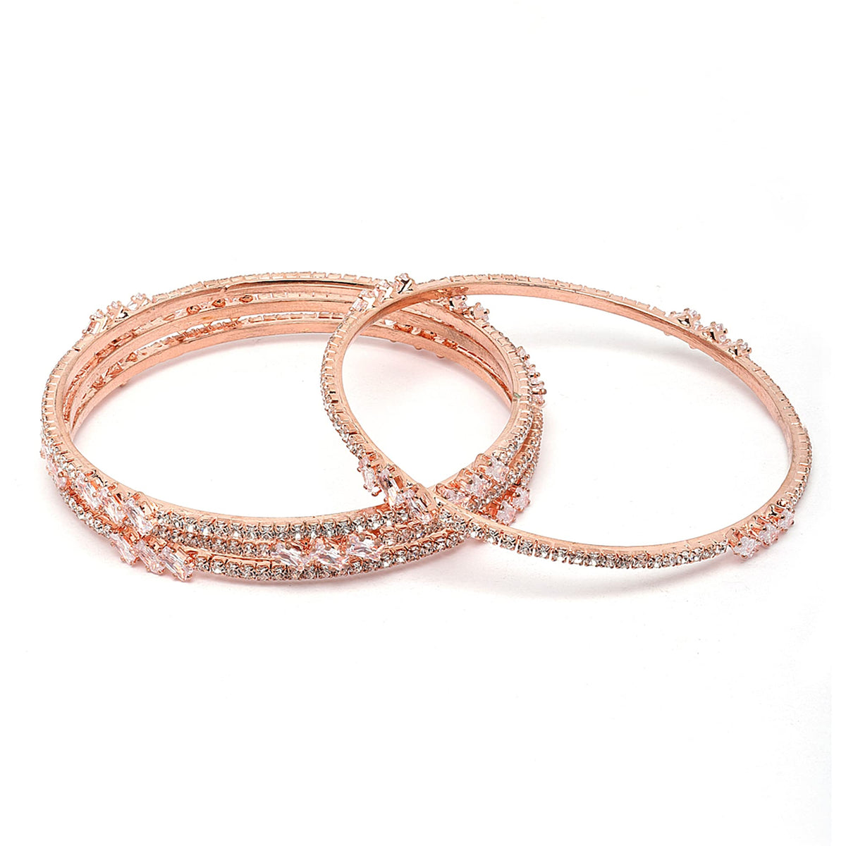 ZENEME Rose Gold-Plated Lime Green & White Oval Shaped AD studded Handcrafted Bangles Set for Girls and Women (Set Of 4) (2.8) Style_01 T4 Jewels