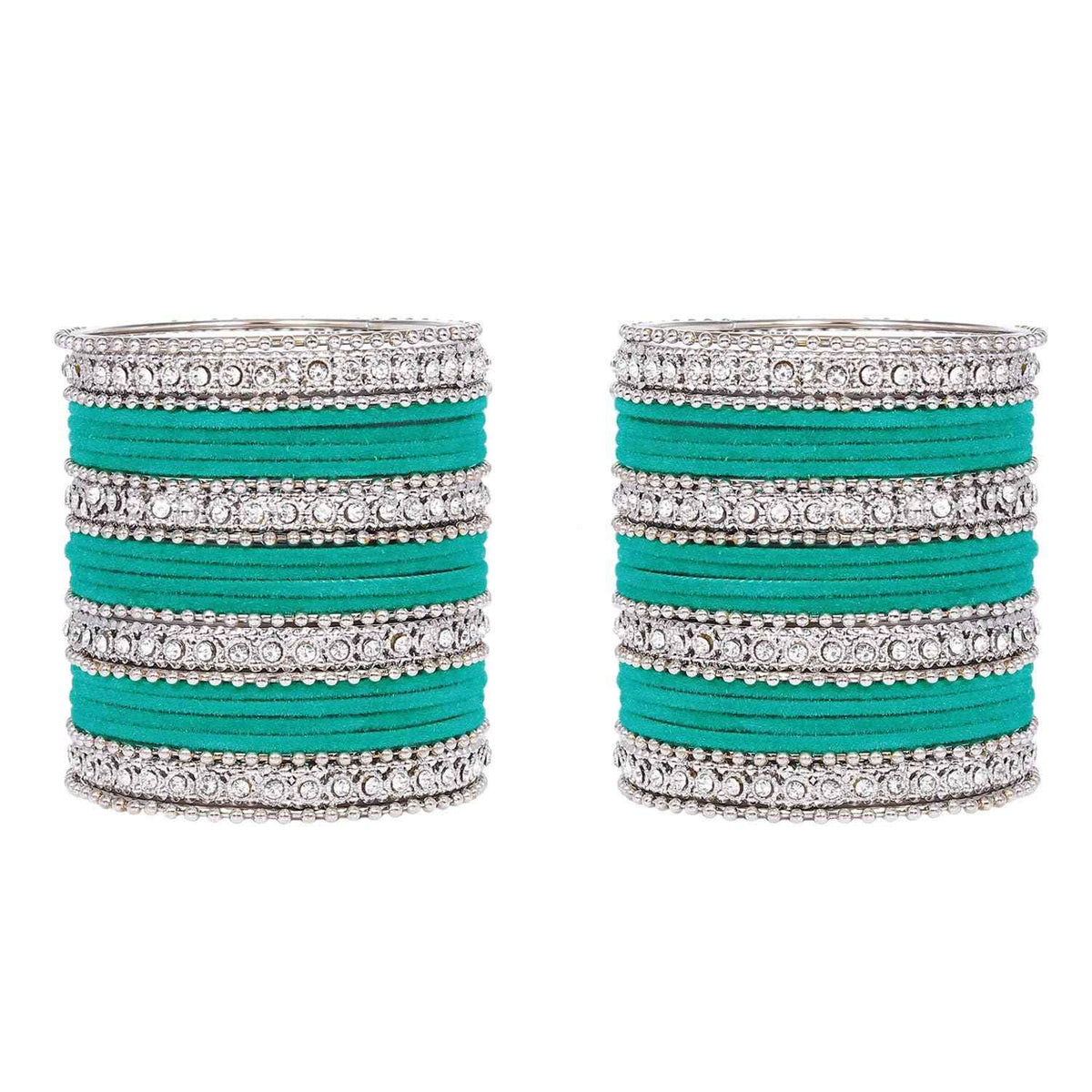 T4 Jewels Silver Plated Glossy Finished Shine Stones Studded Fashion Jewellery Metal Bangles Set For Women & Girls - (Set Of 2 Hands) T4 Jewels