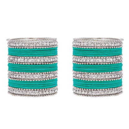 T4 Jewels Silver Plated Glossy Finished Shine Stones Studded Fashion Jewellery Metal Bangles Set For Women & Girls - (Set Of 2 Hands) T4 Jewels