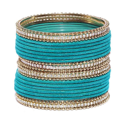 T4 Jewels Gold Plated Stones Studded Zircon Velvet Metal Bangles Set For Women & Girls Radium T4 Jewels