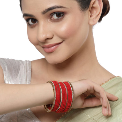 ZENEME Gold-Plated Matte Finish Velvet White American Diamonds Studded Bangles Set Of 36 For Girls and Women T4 Jewels