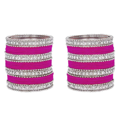T4 Jewels Silver Plated Glossy Finished Shine Stones Studded Fashion Jewellery Metal Bangles Set For Women & Girls - (Set Of 2 Hands) T4 Jewels