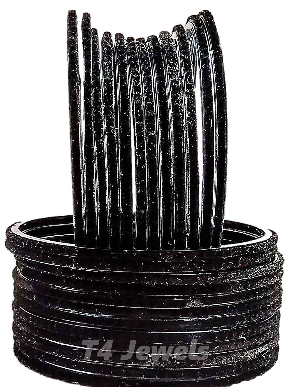T4 Jewels Velvet Glass Bangles Set On Occasion Of Birthdays, Parties & Functions For Women & Girls- (Pack Of 24) Black T4 Jewels