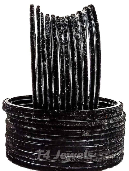 T4 Jewels Velvet Glass Bangles Set On Occasion Of Birthdays, Parties & Functions For Women & Girls- (Pack Of 24) Black T4 Jewels