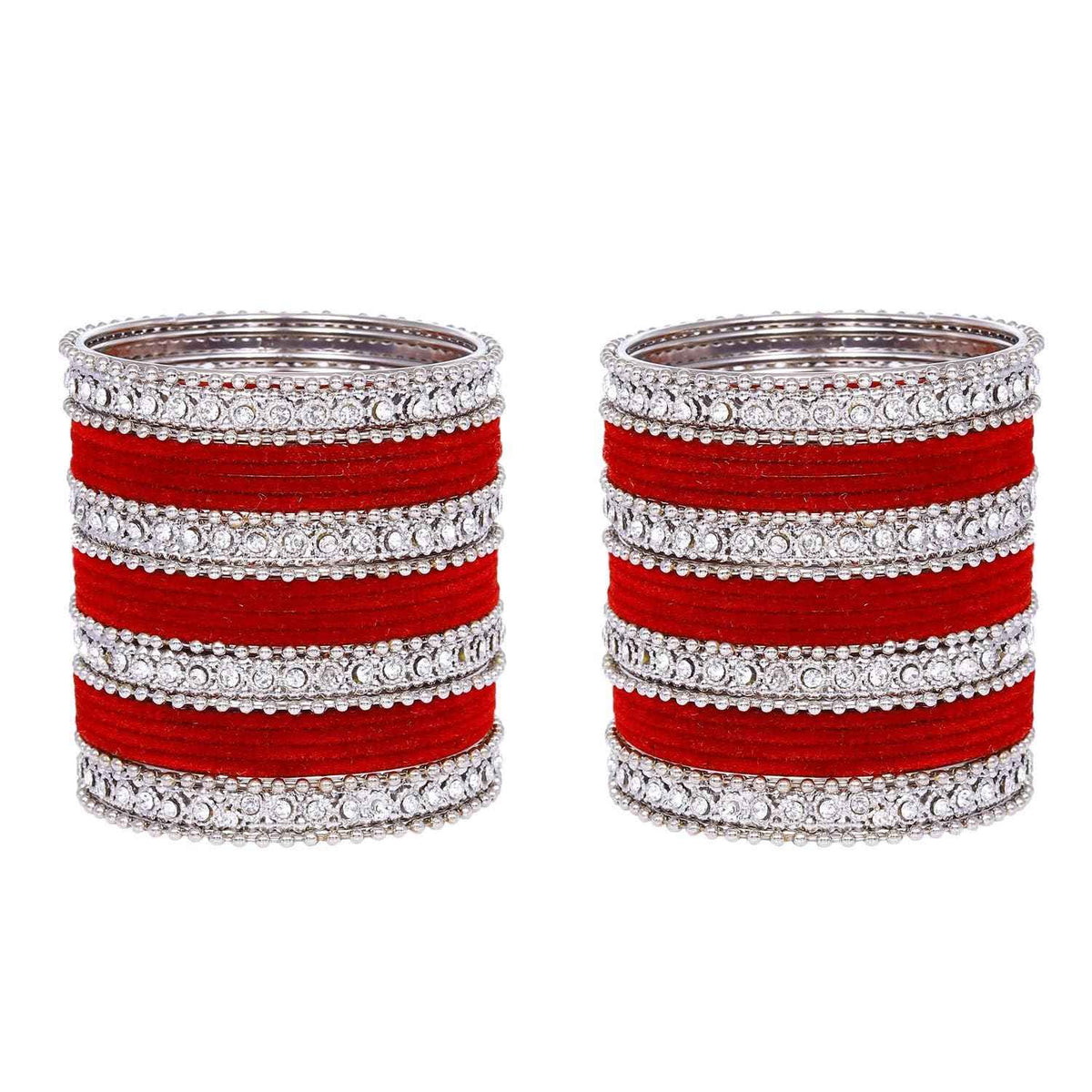 T4 Jewels Silver Plated Glossy Finished Shine Stones Studded Fashion Jewellery Metal Bangles Set For Women & Girls - (Set Of 2 Hands) T4 Jewels