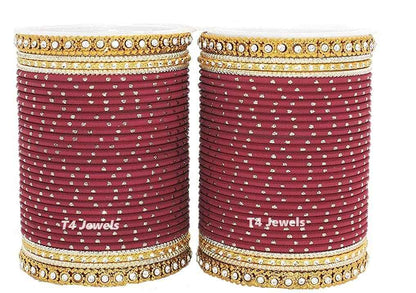 T4 Jewels Traditional Metal Bangle Set For Women And Girls - (Set Of 2) - LSET Maroon 2.11 Inches All Bangle Sets T4 Jewels
