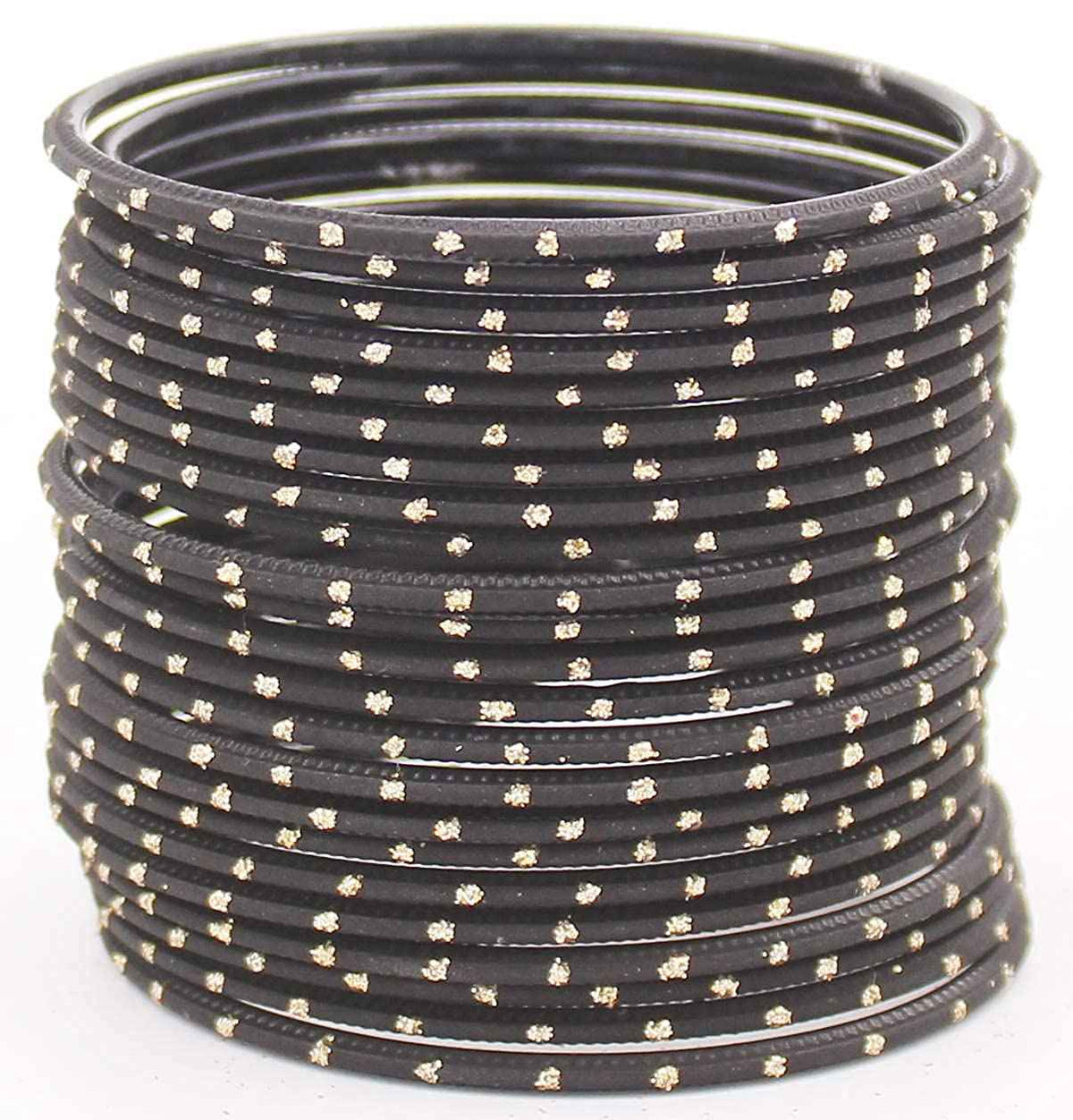 T4 Jewels Plane Matte Dotted Design Metal Bangles Set - (Set Of 24) Black T4 Jewels