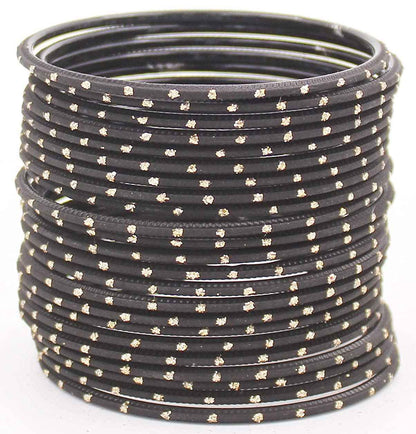 T4 Jewels Plane Matte Dotted Design Metal Bangles Set - (Set Of 24) Black T4 Jewels