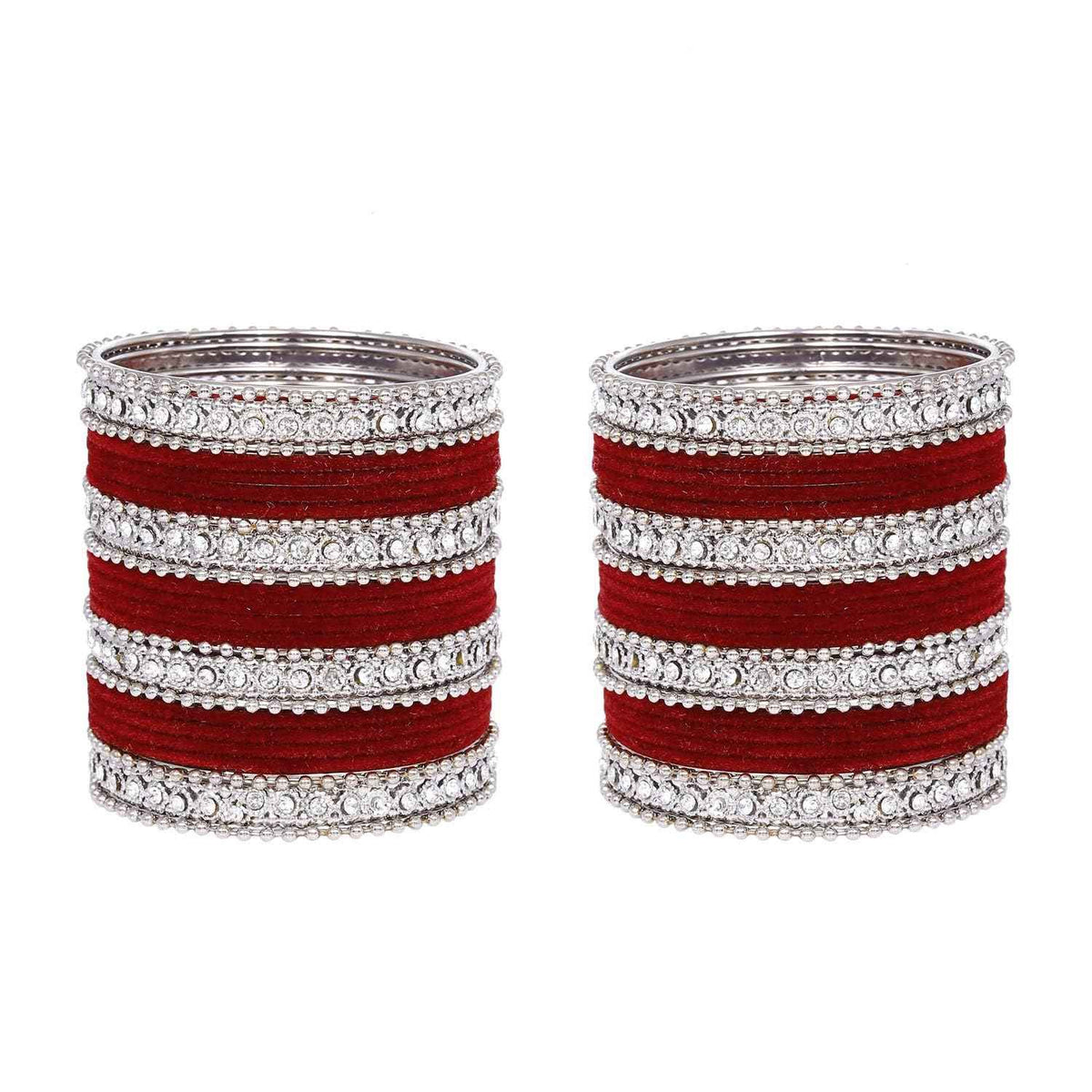 T4 Jewels Silver Plated Glossy Finished Shine Stones Studded Fashion Jewellery Metal Bangles Set For Women & Girls - (Set Of 2 Hands) T4 Jewels