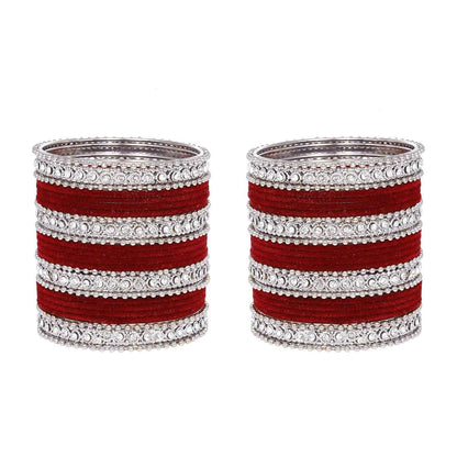 T4 Jewels Silver Plated Glossy Finished Shine Stones Studded Fashion Jewellery Metal Bangles Set For Women & Girls - (Set Of 2 Hands) T4 Jewels