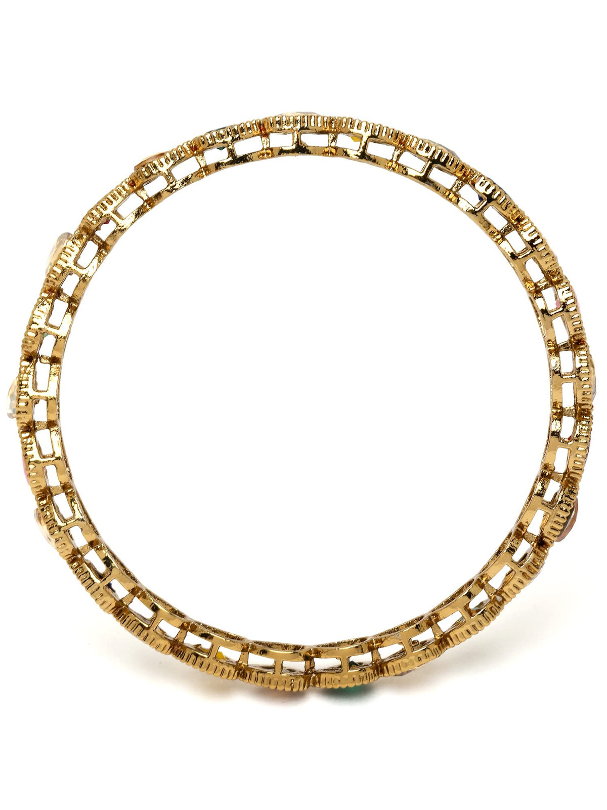 T4 Jewels Gold Plated Set of 4 Drop Shape Multicolor Stone Studded Bangles for Women T4 Jewels