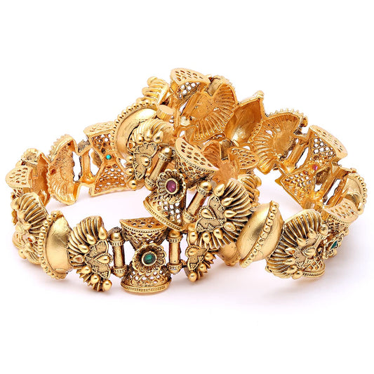 T4 Jewels Set of 2 Antique Gold Plated Rajwadi Bangles For Women T4 Jewels