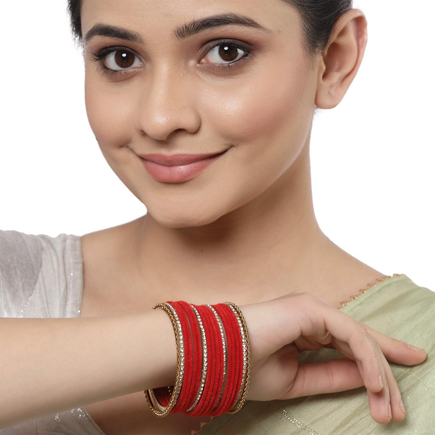 ZENEME Gold-Plated Matte Finish Velvet White American Diamonds Studded Bangles Set Of 36 For Girls and Women T4 Jewels