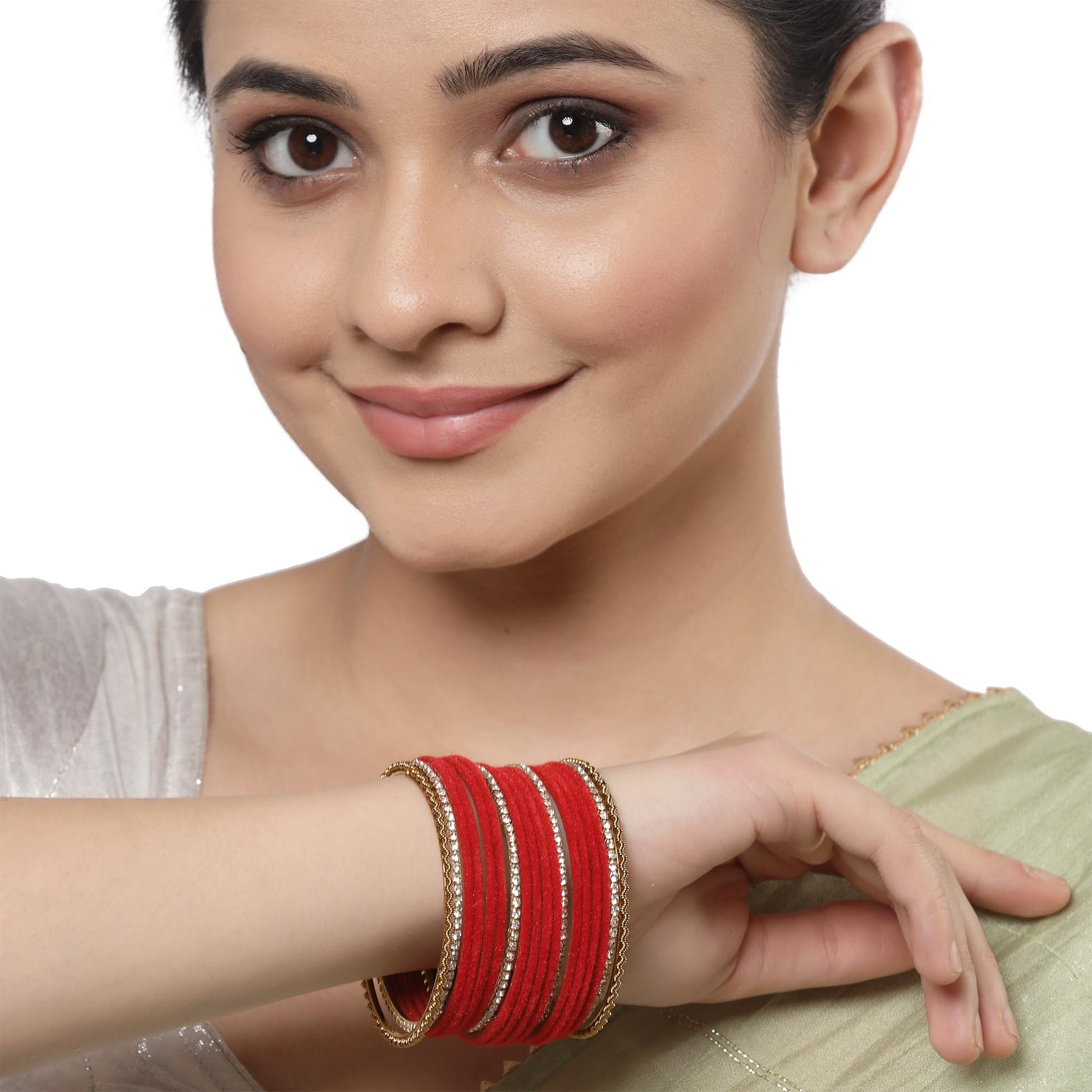 ZENEME Gold-Plated Matte Finish Velvet White American Diamonds Studded Bangles Set Of 36 For Girls and Women T4 Jewels