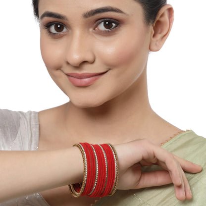 ZENEME Gold-Plated Matte Finish Velvet White American Diamonds Studded Bangles Set Of 36 For Girls and Women T4 Jewels